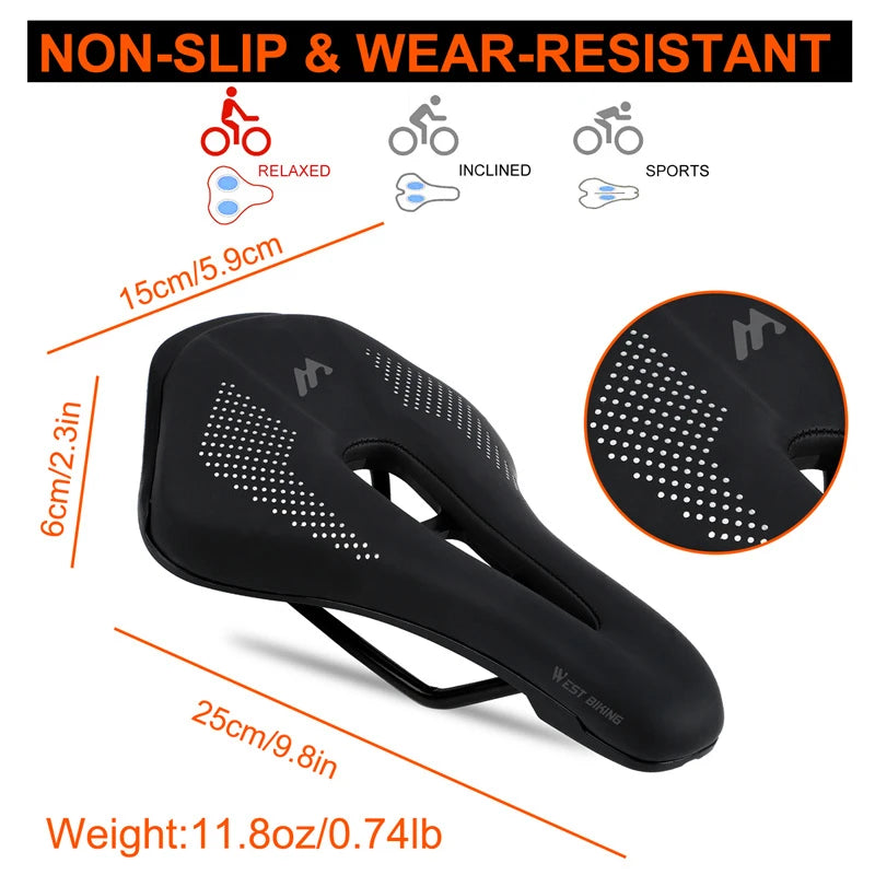 WEST BIKING Ultralight Road Bike Saddle | MTB Short Nose Bicycle Seat | PU Leather Hollow Prostatic Saddle | Bicycle Parts