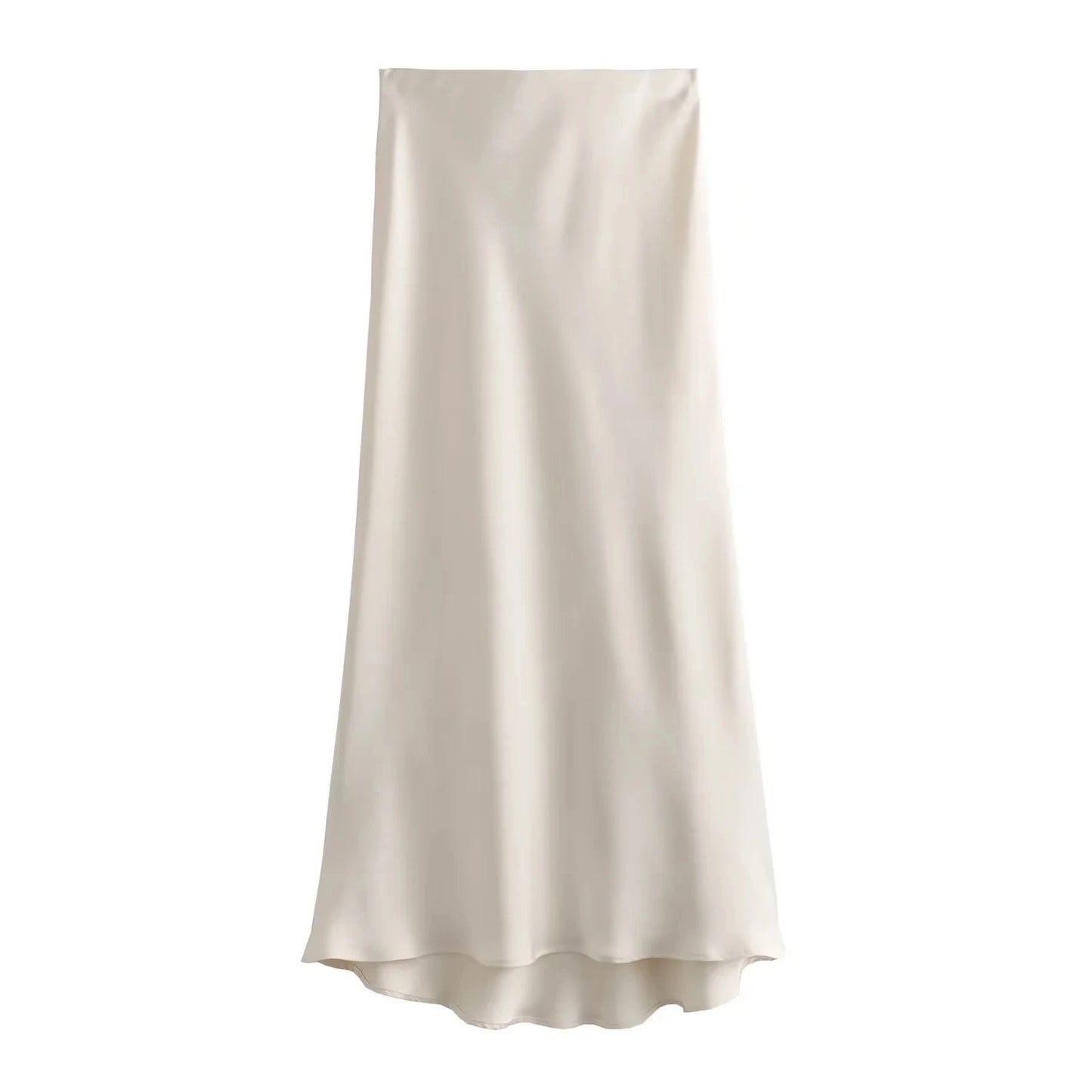 TRAFZA 2024 Y2K Women’s Long Skirt – Elastic High-Waist A-Line Satin Skirt for Spring Casual & High Street Fashion