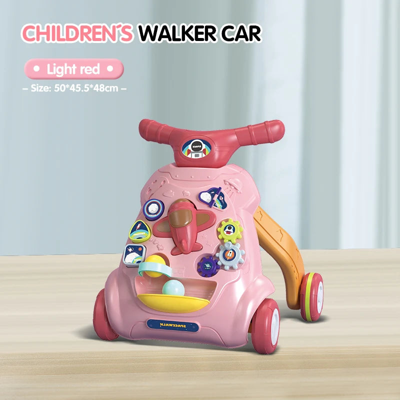 Baby Toddler Push Walker Toy – Interactive Musical Montessori Activity Walker with Lights and Safety Brake