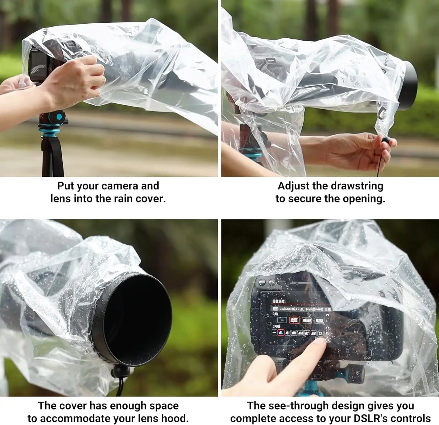 JJC 2-Pack DSLR Camera Rain Cover – Waterproof Protective Cover for Nikon, Canon, Sony & More with Lens Up to 18"