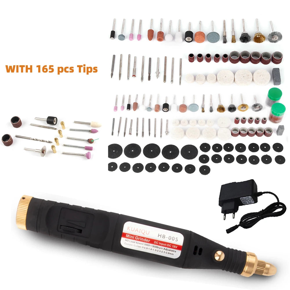 Adjustable 5-Speed Electric Rotary Tool – 5000-18000 RPM Dremel Grinder Engraver Pen with 165-Piece Tip Set