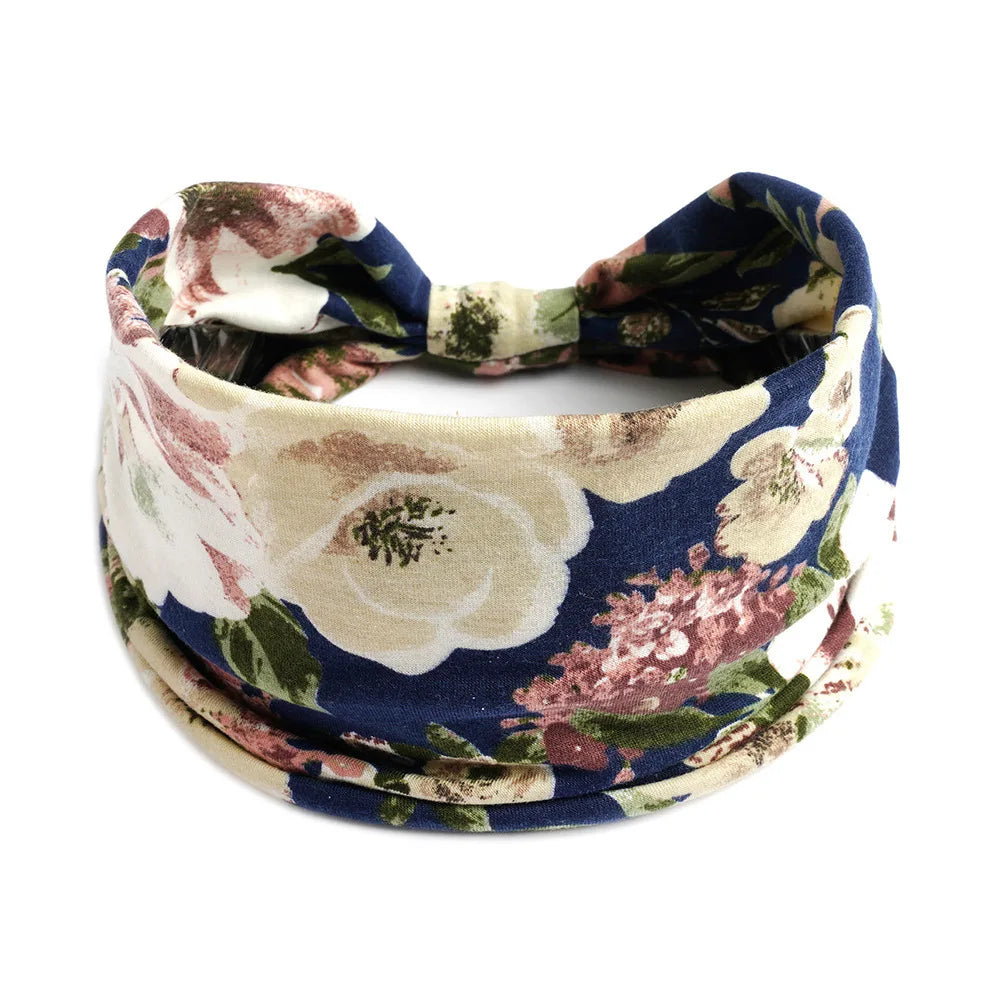 Bohemian Wide Cotton Stretch Headband for Women – Turban Headwrap, Bandage Hairband, Bandana Hair Accessories