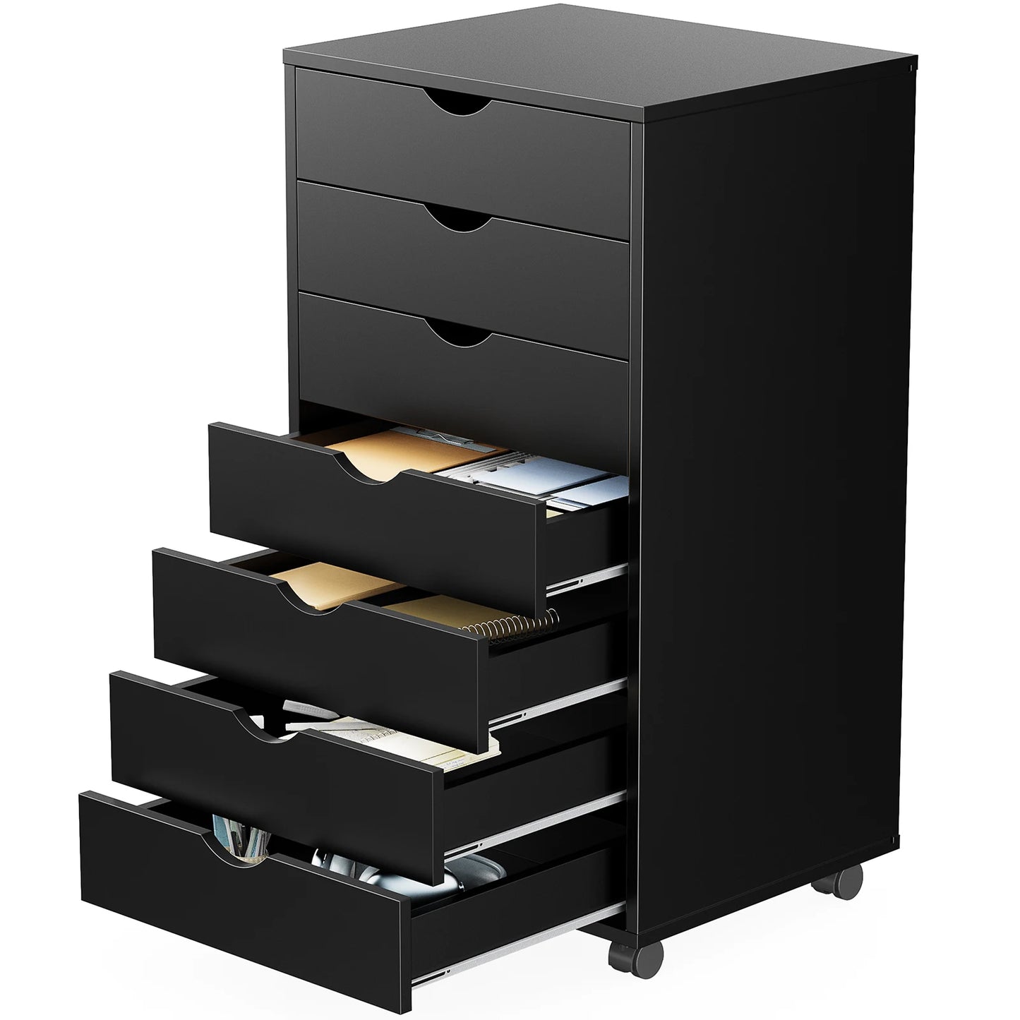 7-Drawer Wooden Chest – Mobile Storage Cabinet with Wheels, Nightstand & Office Organizer for Living Room