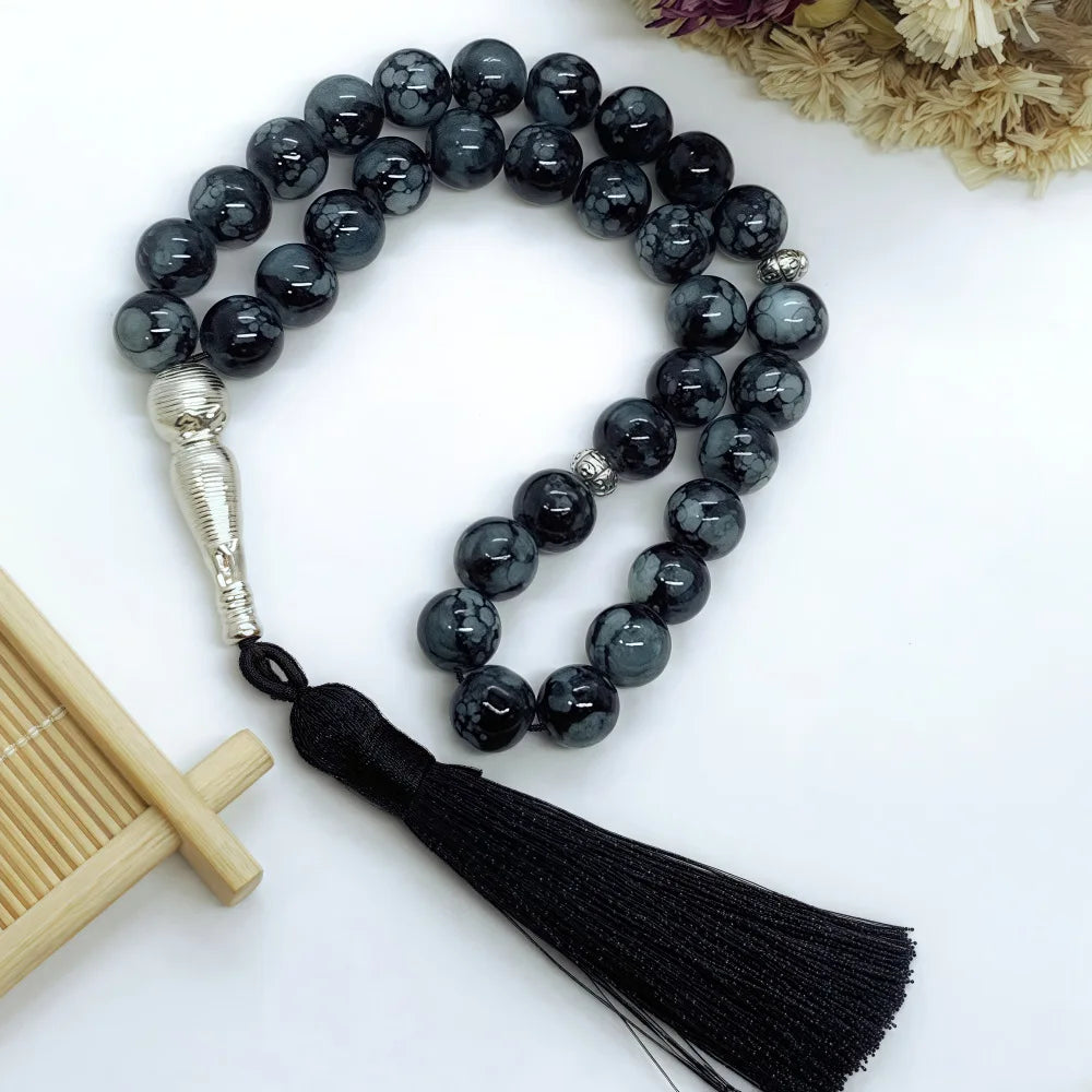 10mm Green Malachite Rosary Bracelet – 33 Beads Islamic Muslim Tasbih Prayer Beads with Tassel Pendant for Men & Women Spiritual Jewelry