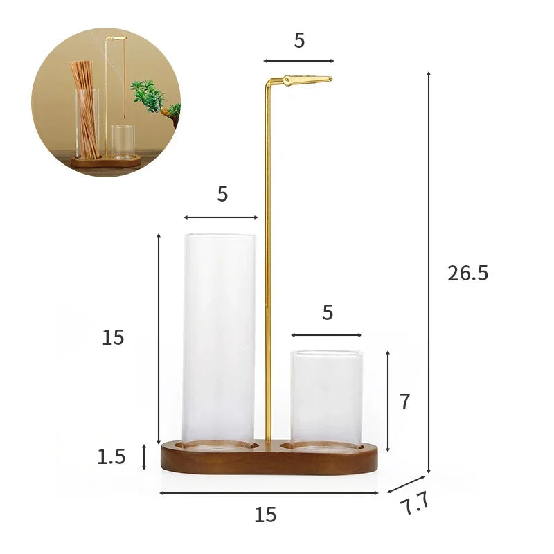 Solid Wood Incense Burner – Rubber Wood & Glass Design for Sandalwood & Fly Ash Incense