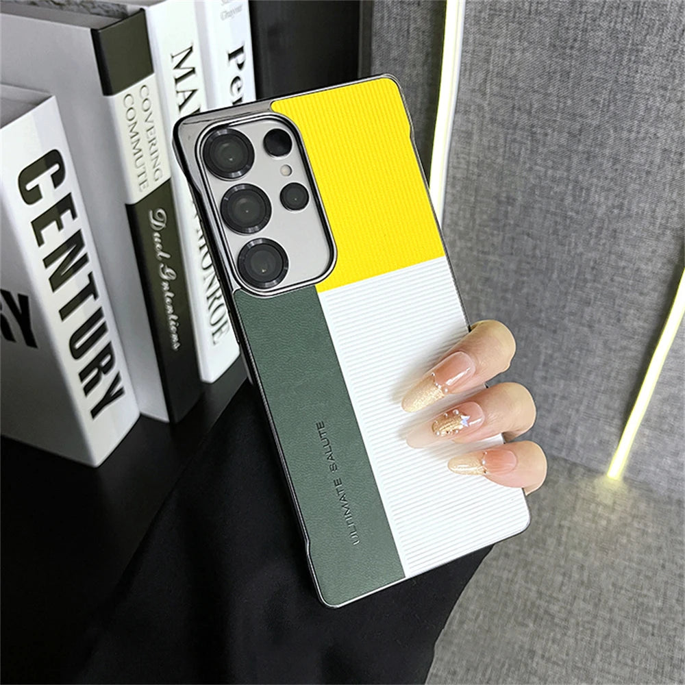 Color Stripe Vegan Leather Phone Case - Frameless Ultra-Thin Shockproof Cover for Samsung Galaxy S25 Edge & S24 Ultra
