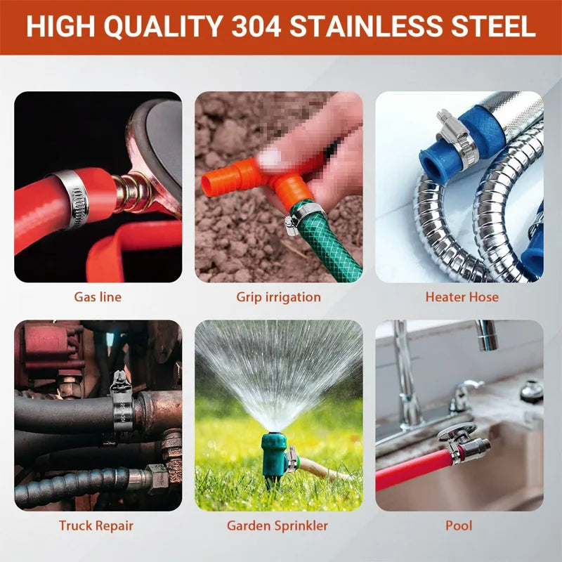 5–10PCS Stainless Steel Adjustable Hose Clamps – Worm Drive Fuel Line Clips, 8–152mm Adjustable Size for Plumbing & Automotive Use
