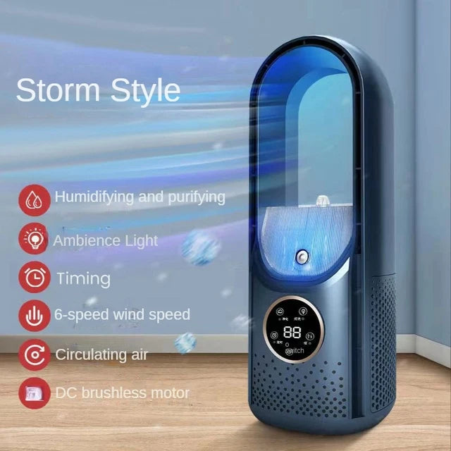 Portable USB Leafless Air Cooler β Silent 6-Speed Electric Fan with Timer & Humidifier