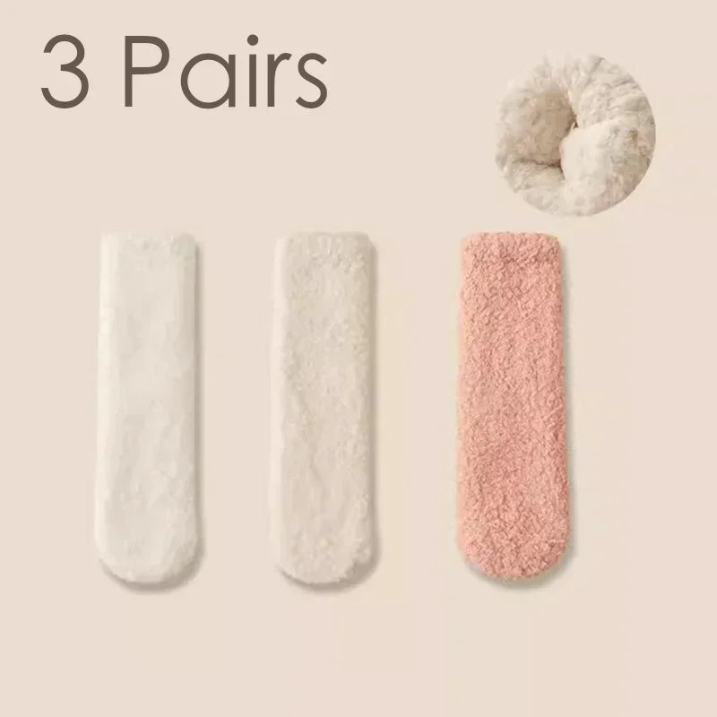 3 Pairs Unisex Plush Slipper Socks β Thick Winter Coral Fleece Cozy Mid-Calf Socks for Couples