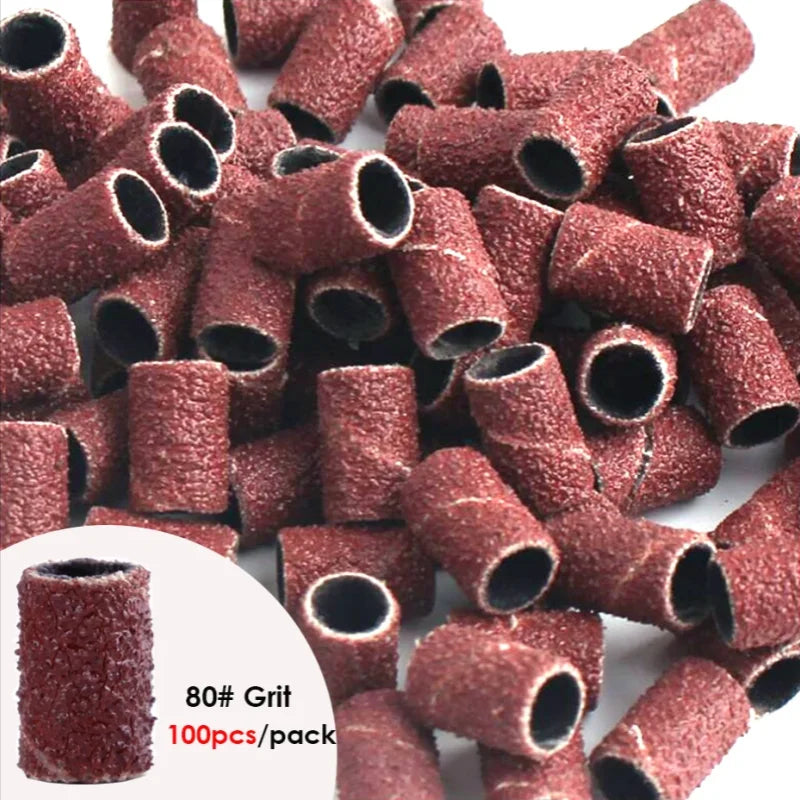 100/50PCS Sanding Cap Bands - 80/120/180 Grit Nail Drill Grinding Bits for Manicure & Pedicure Tools
