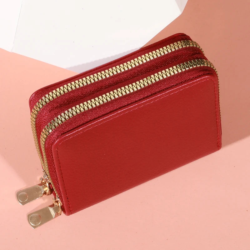Women’s Short Zipper Purse with Lychee Pattern – Fashion Large Capacity Multi-Card Slot Coin Purse