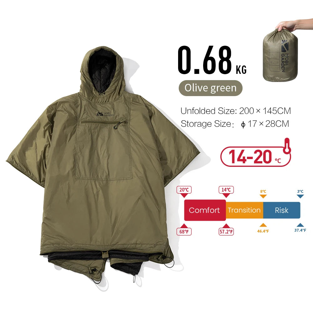 MOBI GARDEN Camping Cape Sleeping Bag β Lightweight Portable Cold Weather Blanket with Thermolite for Outdoor Use