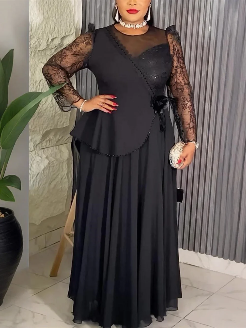 Plus Size African Dresses for Women - Dashiki Ankara Muslim Wedding Party Gown Long Elegant Dress