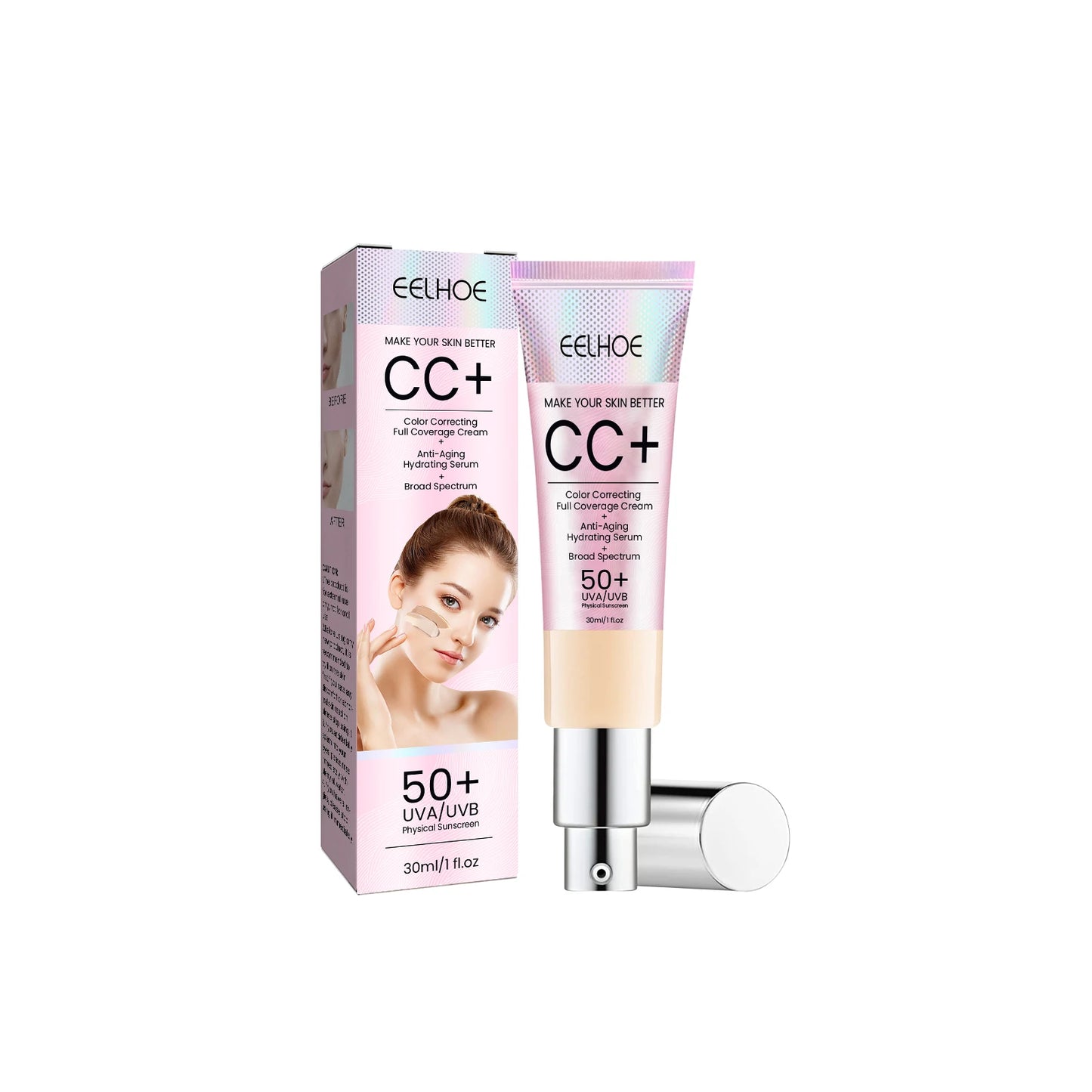 Waterproof CC Cream Foundation SPF 50 – Moisturizing Brightening Concealer with Oil Control, Sun Protection Makeup (1/2/3pcs)
