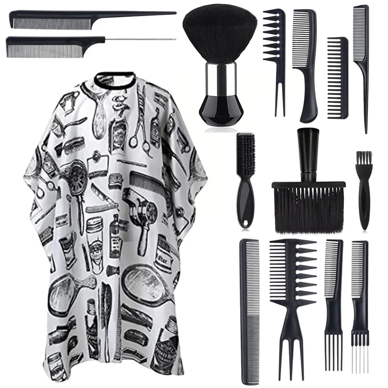 11pcs/15pcs Barber Salon Cloak Set – Adjustable Stylist Cape with Neck Buckle, Dust Removal Brush & Comb