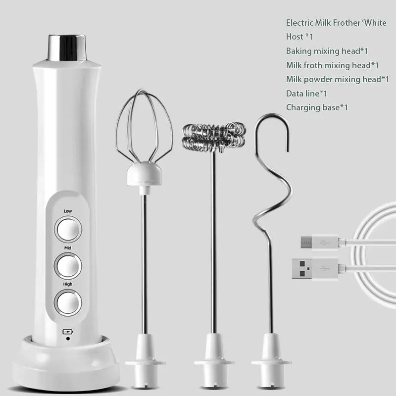 3-in-1 Portable Electric Milk Frother – Handheld Rechargeable Foam Maker, High-Speed Drink Mixer & Coffee Wand