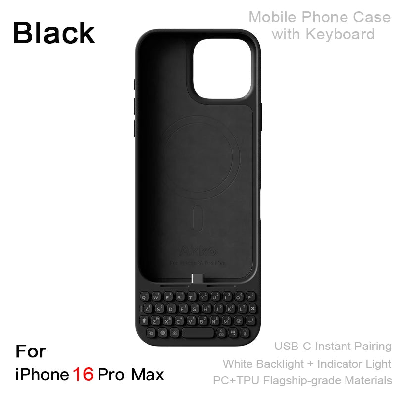 Magnetic Phone Case with Keyboard - All-in-One Wired External Keyboard Case for iPhone 16 Pro Max & 17 Pro Max