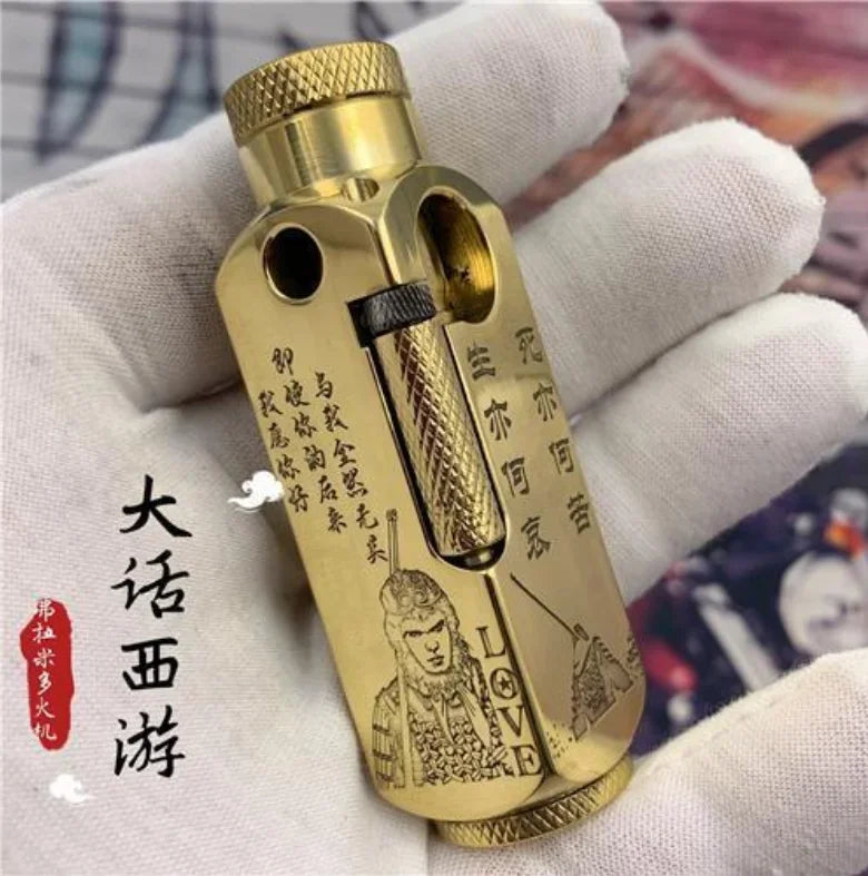 Handmade Brass Carved Trench Kerosene Lighter β Vintage Flamidor Gasoline Lighter, Heavy Men's Smoking Gift Collection
