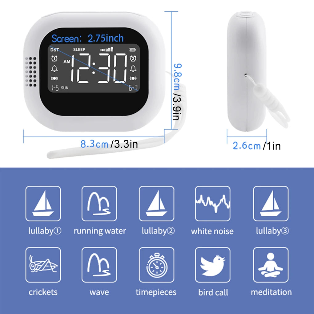 LED Vibration Alarm Clock - Rechargeable Wake-Up Clock with White Noise & Natural Sound