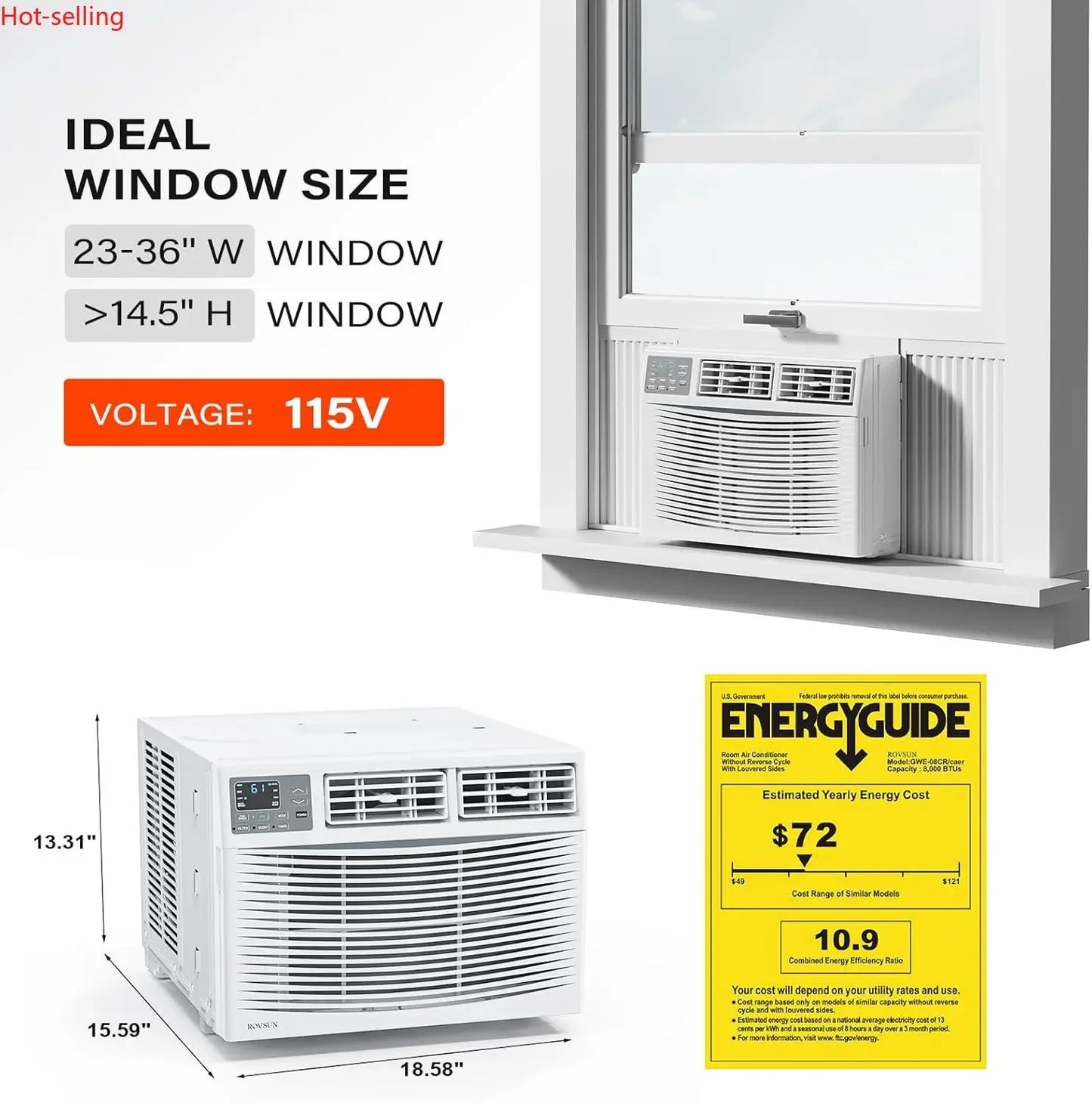 8000 BTU Smart Window AC – Energy Saving, WiFi & Remote Control with Timer