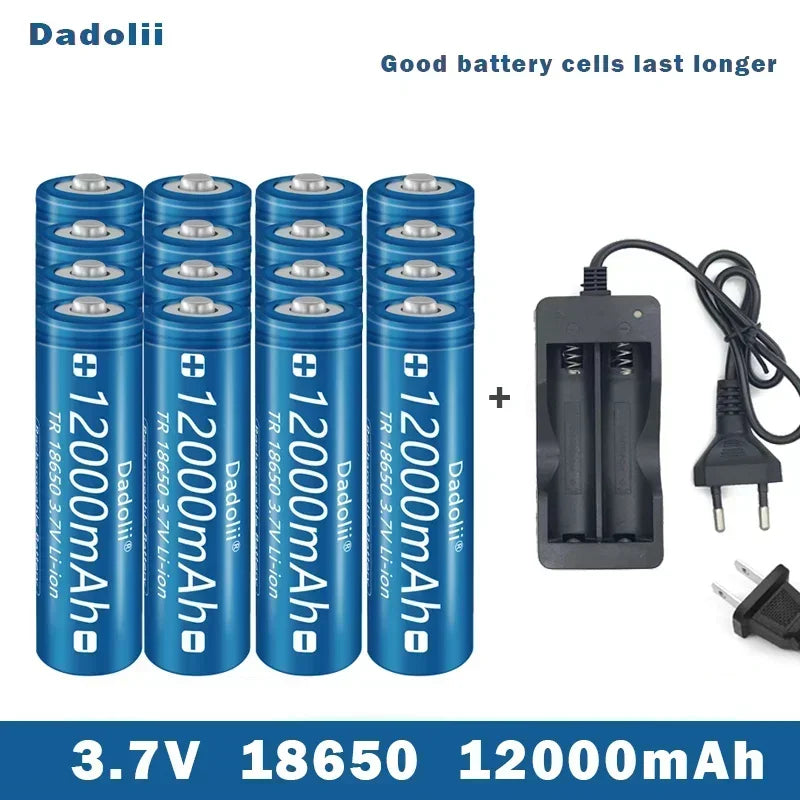 18650 3.7V 12000mAh Li-ion Rechargeable Battery β For Flashlights, Torches + Charger Included
