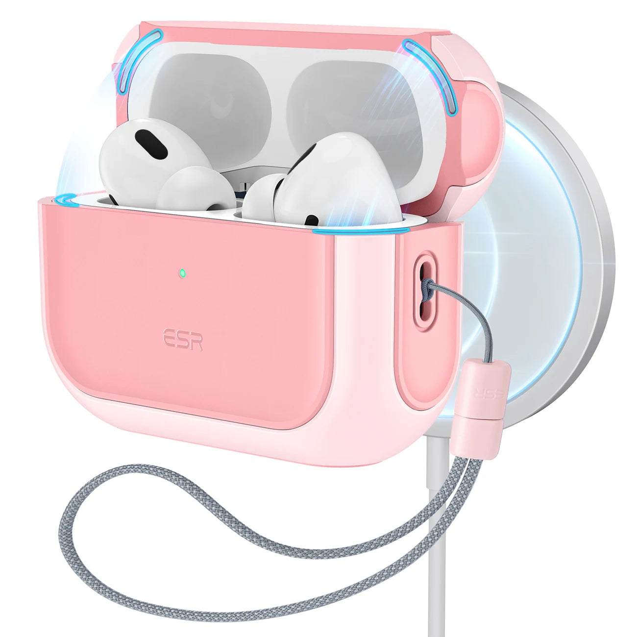 ESR AirPods Pro 2 Case with Lanyard – MagSafe Compatible Cover for AirPods Pro (2023/2022/2019) with USB-C/Lightning Cable