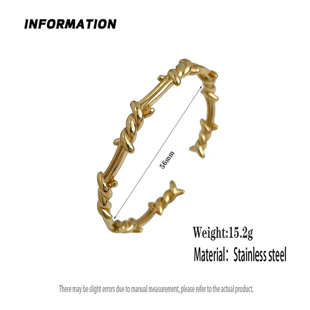 18K Gold Plated Stainless Steel Thorn Wire Wrap Bracelet – Waterproof Silver Couple Jewelry Gift New Style Adjustable Bangle