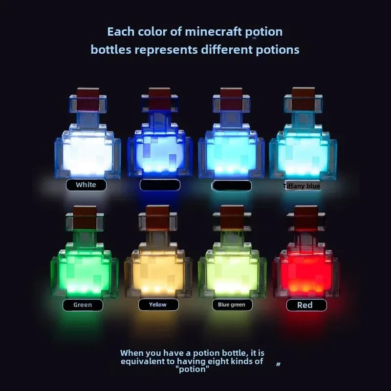 MC Color Changing Potion Bottle Night Light Set of 8 – USB Powered Ambient Mood Glow Lamps for Room Decor & Pixel Game Style Lighting