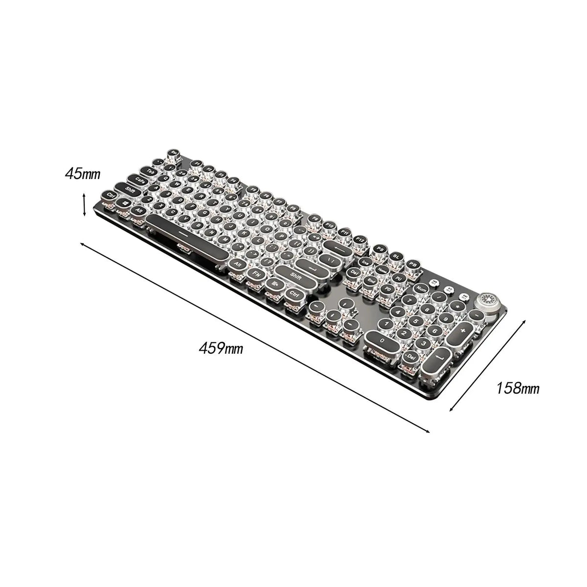 Steampunk Mechanical Gaming Keyboard - 104-Key Wired USB Keyboard with Black Switches & Round Retro Keycaps for PC & Office