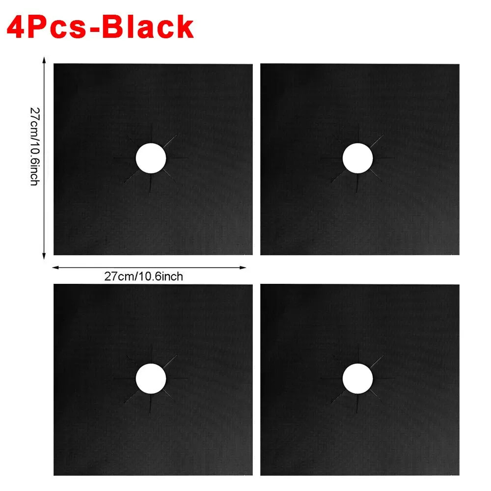 4-Piece Gas Stove Protector Set: Cooker Lid Liner Cleaning Pads - Kitchen Cookware Accessories for Reusable Boiler Hood Protection
