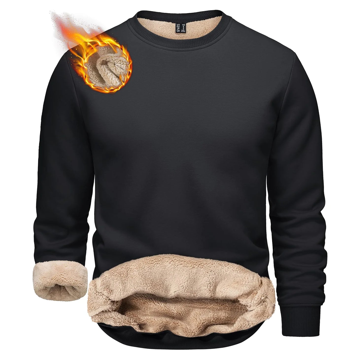 TACVASEN Men’s Winter Fleece Sweatshirt – Thicken Sherpa-Lined Crewneck Pullover, Warm Heavy Winter Top, No Hood