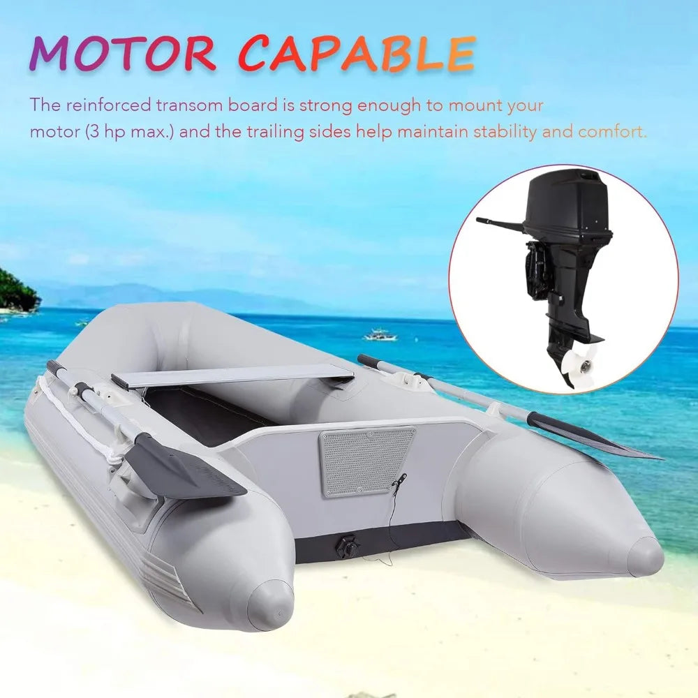 7.5ft Inflatable Dinghy Boat – Portable Raft with Aluminum Alloy Floor, Touring Kayak, Panels, Paddles & Air Pump