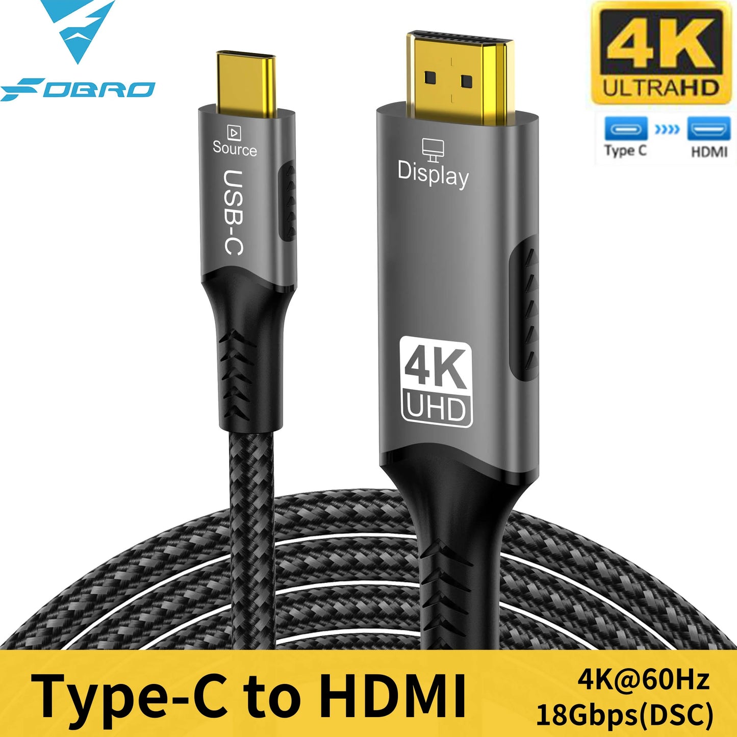 USB-C to HDMI Cable – 8K@60Hz, 4K@120Hz Type-C to HDMI Adapter for MacBook Air, iPad, HDTV, TV Converter