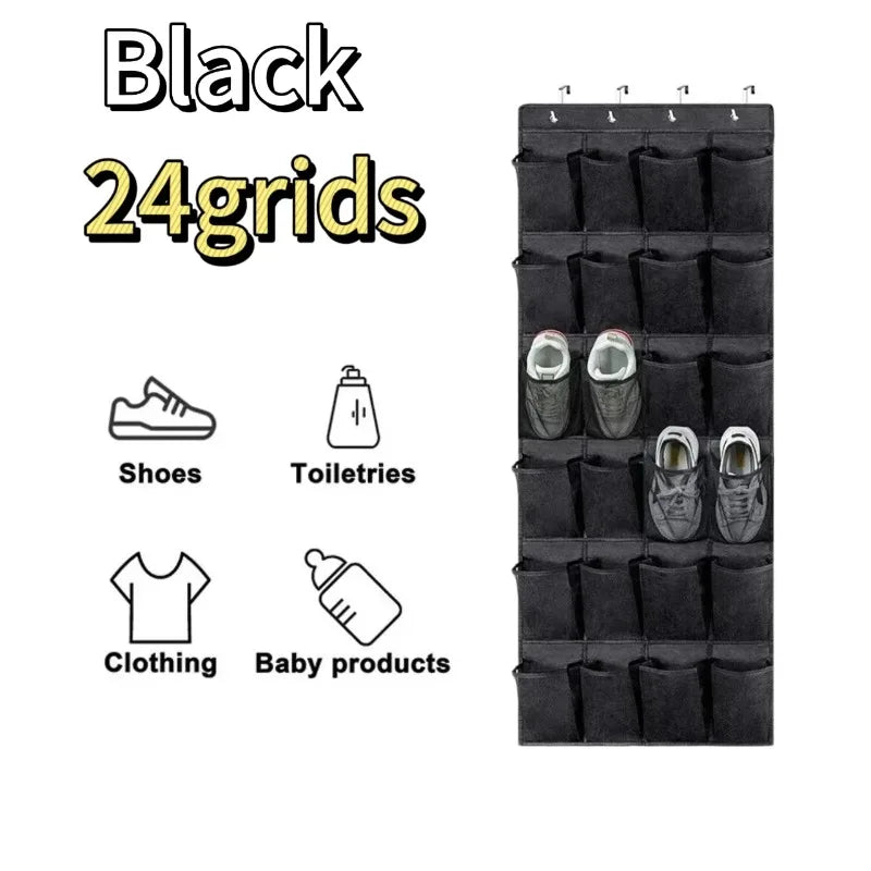 Over The Door Shoe Organizer - 12/24 Pocket Large Mesh Hanging Shoe Rack with Hooks for Bedroom Storage