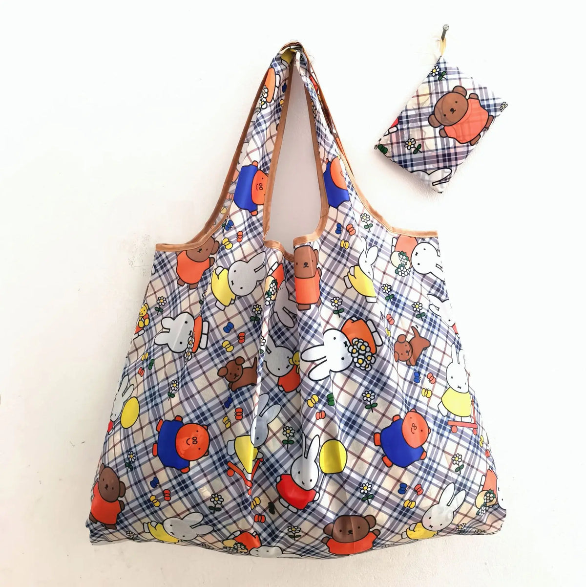 Miffy Rabbit Folding Shopping Bag - Extra-Large Waterproof Nylon Tote for Groceries, Travel, and Everyday Storage