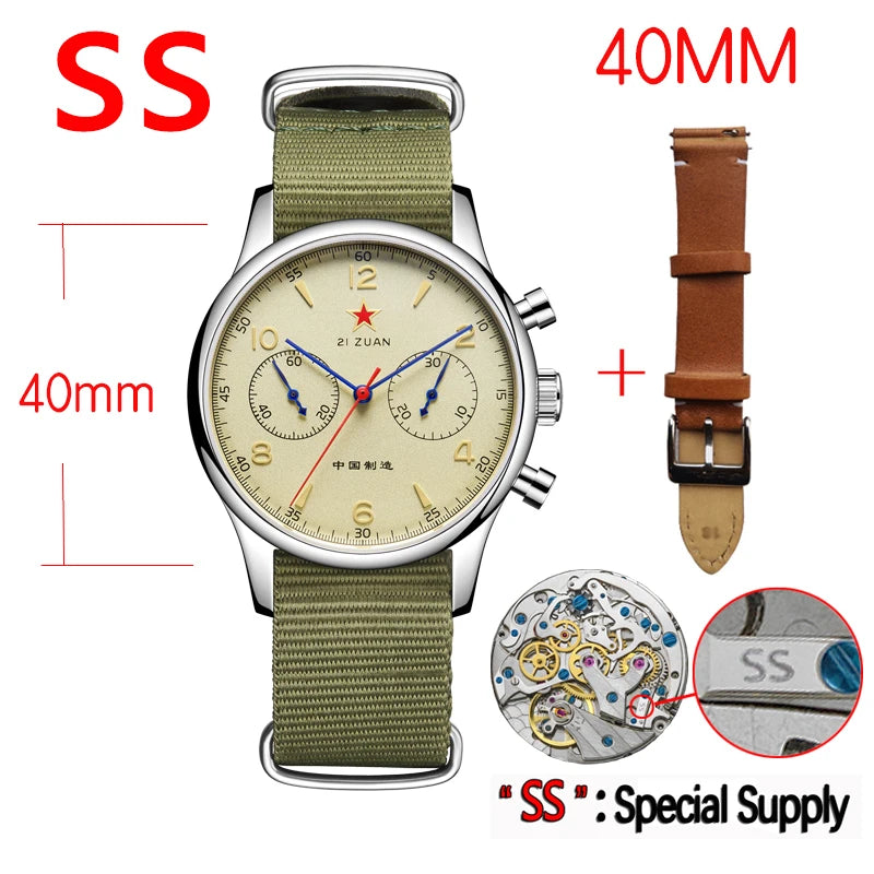 40mm 1963 Pilot Aviation Mechanical Chronograph — Original Seagull ST1901 Movement Men's Sapphire Vintage Watch