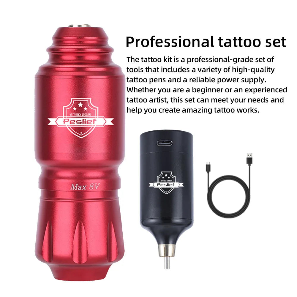 Rotary Wireless Tattoo Machine Kit – Complete Set with 10PCS Cartridge Needles, Permanent Makeup Tool for Tattoo Artists