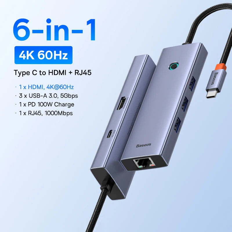 Baseus 13-in-1 USB-C Hub β HDMI, DP 4K 60Hz, RJ45, VGA, PD 100W, USB-A Adapter for MacBook & PC