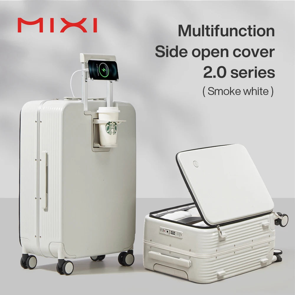 Mixi Aluminum Frame Carry-On Suitcase – 20"/24" Rolling Luggage with USB Port, Cup & Phone Holder