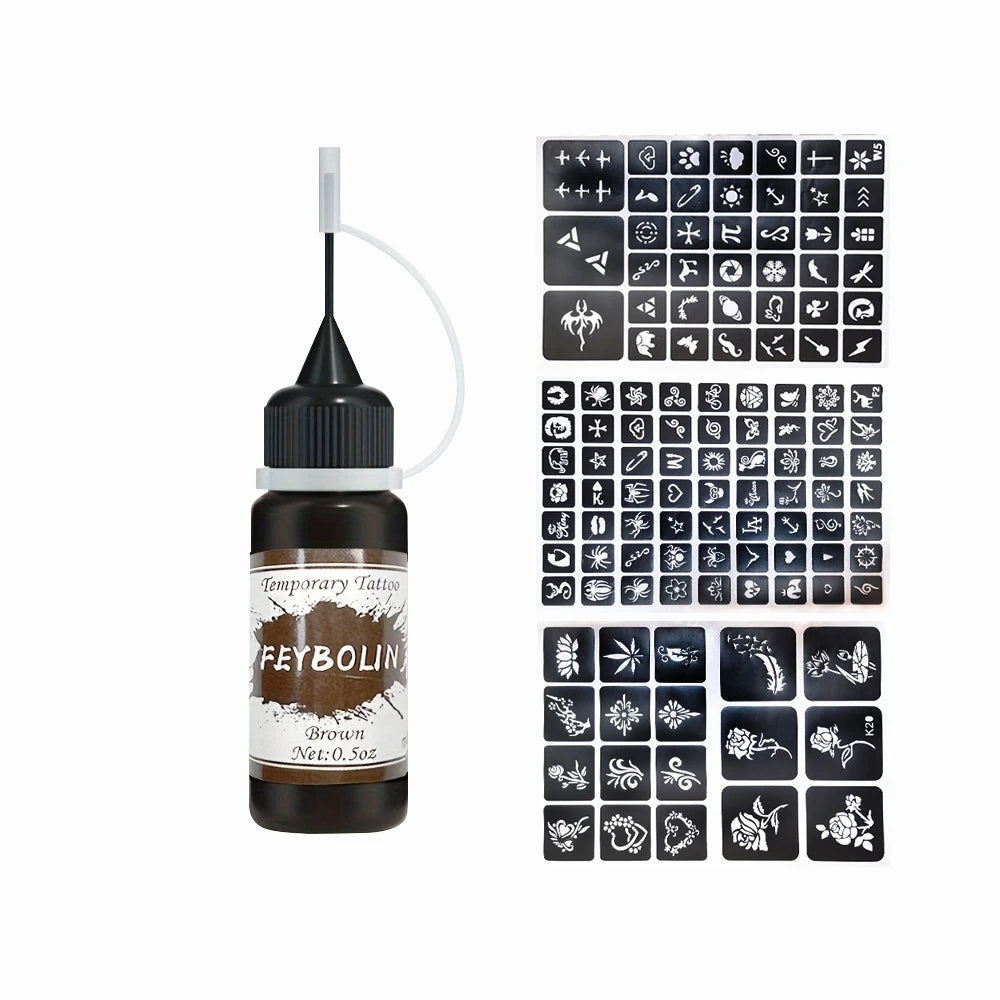Long-Lasting Temporary Tattoo Ink Kit – Includes 3 Stickers & Freehand Gel for Face & Body Party Makeup Tattoos
