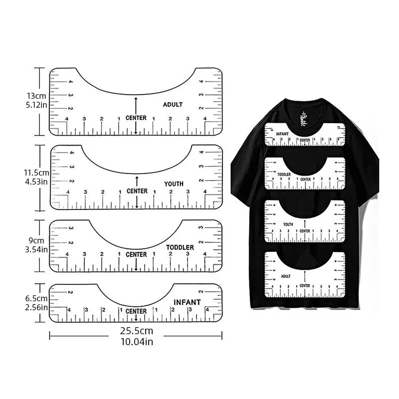 4 Pcs Transparent Acrylic T-Shirt Alignment Ruler: Graphics Guide for Front and Back Measurement in Sewing