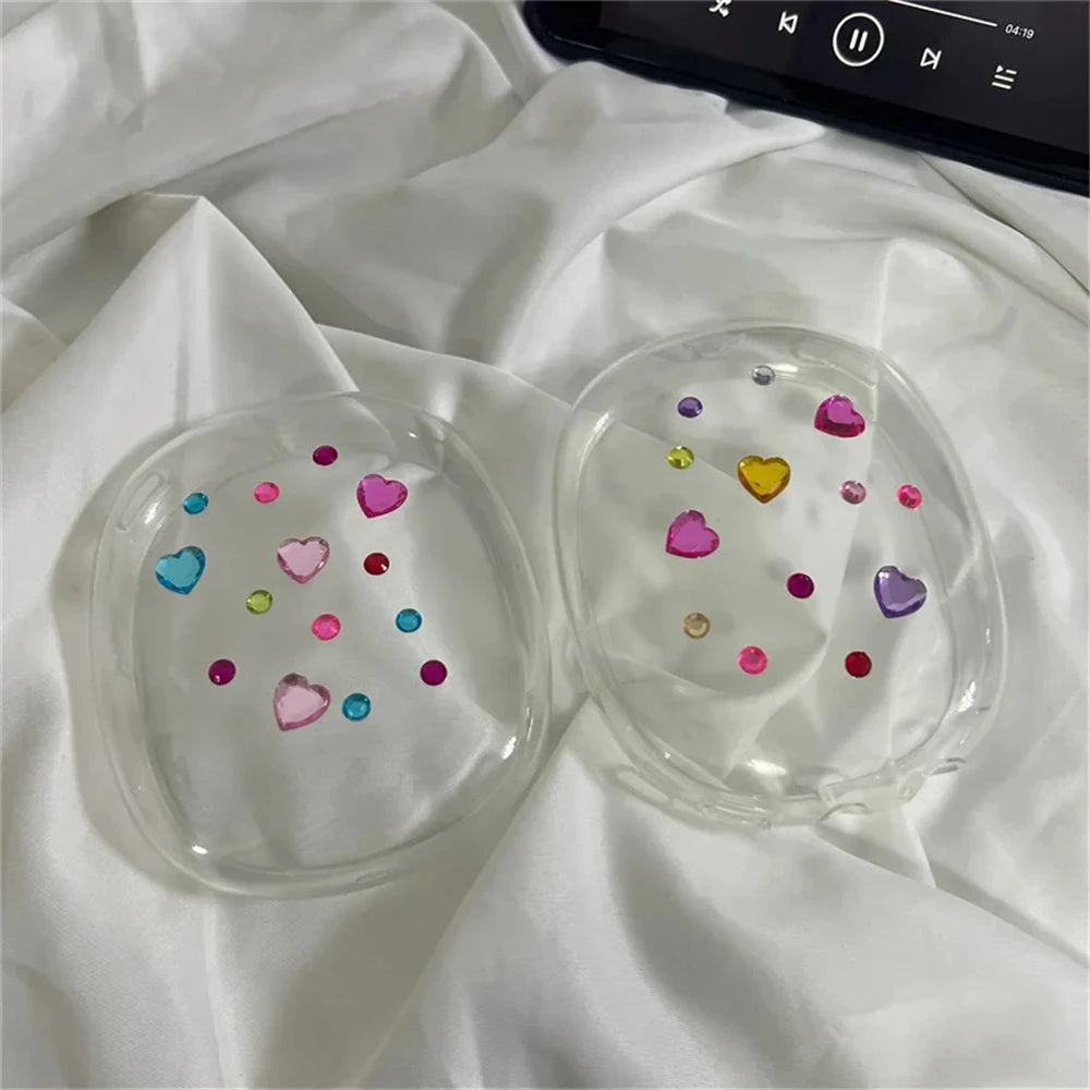 AirPods Max Silicone Case - Colorful Love Heart Diamond Protective Cover for Apple Bluetooth Headphones