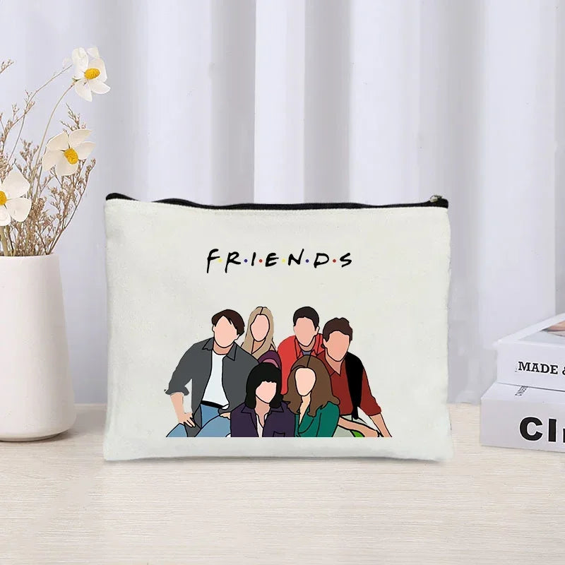 TV Show Friends Makeup Bag for Women - Travel Cosmetic Organizer, Eco-Friendly Canvas Pouch, Kawaii Purse and Pencil Case