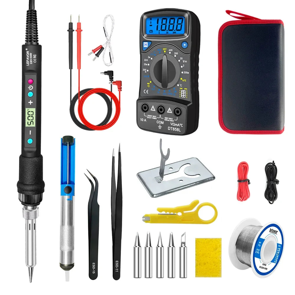 LEFAVOR 80W Digital Soldering Iron Kit – LCD Display, Adjustable 100–500°C, C/F Switch Welding Tool for Home Repair & DIY Projects