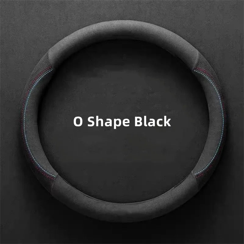 Universal Cowhide Suede Steering Wheel Cover — Breathable 37-38cm Car Steering Wheel Wrap Accessories