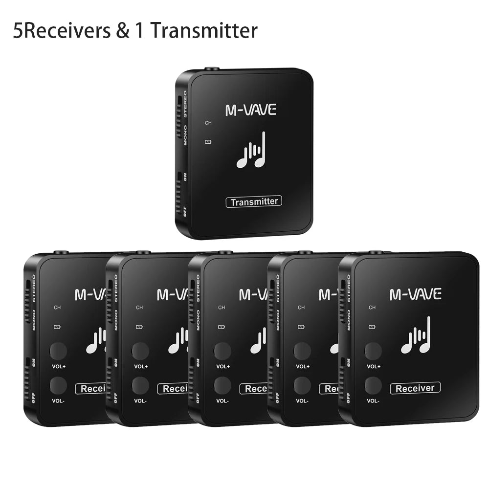 M-vave WP-10 2.4G Wireless Earphone Monitor β Rechargeable Transmitter & Receiver with Volume Button, Supports Stereo & Mono Cuvave