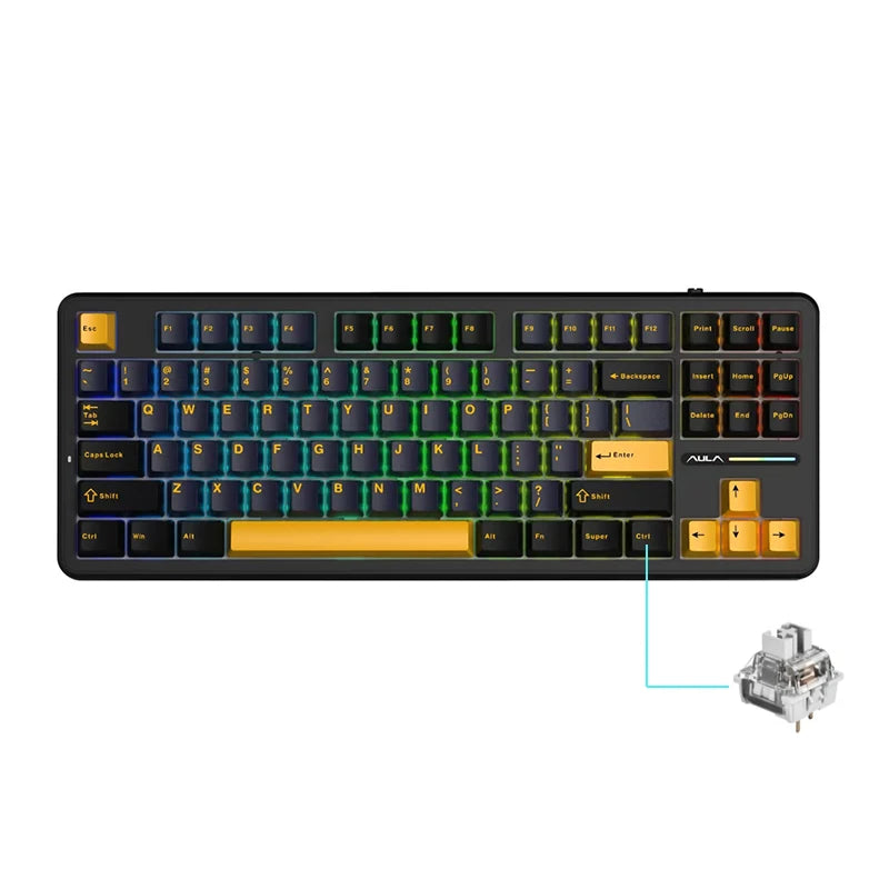 AULA F87 Pro 87-Key Mechanical Keyboard – Tri-Mode 2.4G/USB/Bluetooth, RGB, PBT Keycaps, Gasket Mount, 5-Layer Silencing, Full Key No Impact