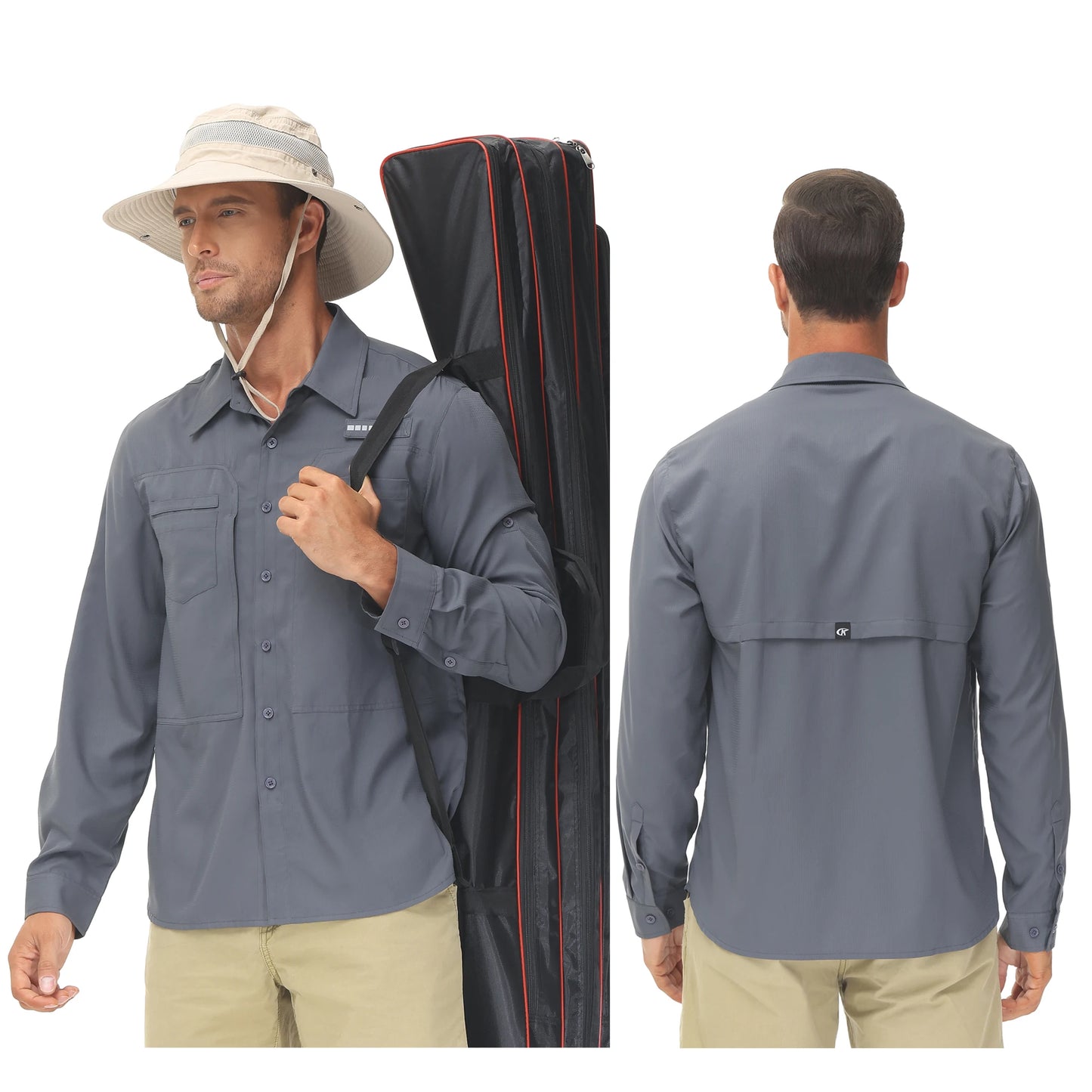 Men’s UPF 50+ Fishing Shirt - Lightweight Long Sleeve Tactical Button Down with Breathable Mesh Back