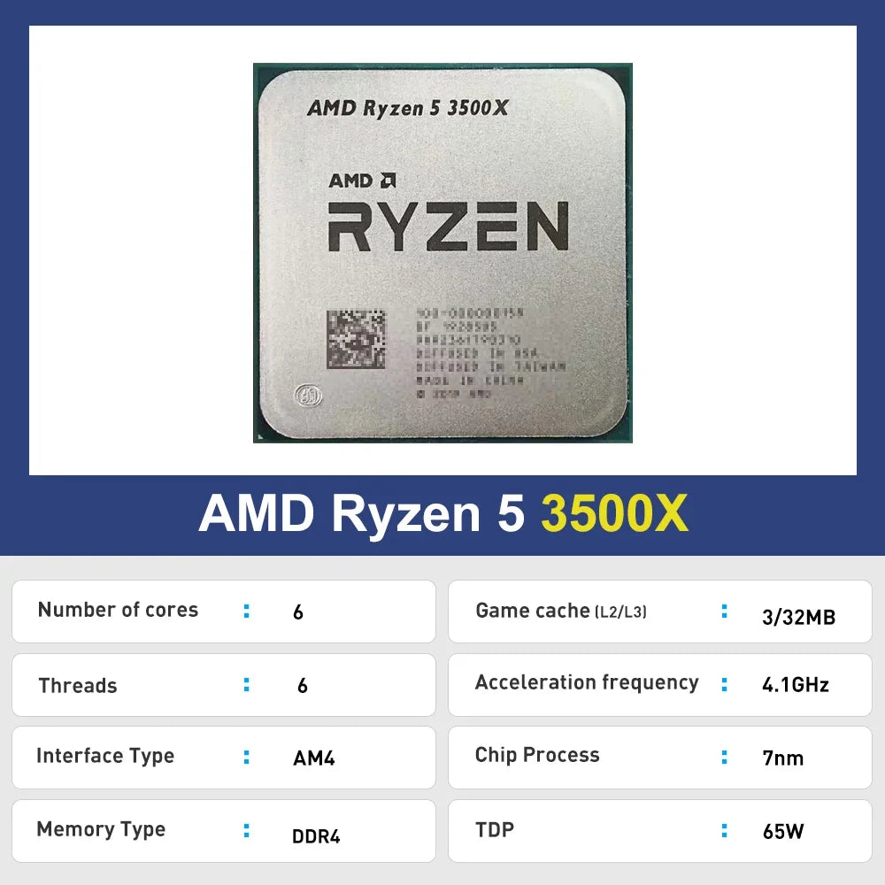 AMD Ryzen 5 3500X – 6-Core 6-Thread DDR4 AM4 CPU Processor 4.1GHz TDP 65W (No Fan)