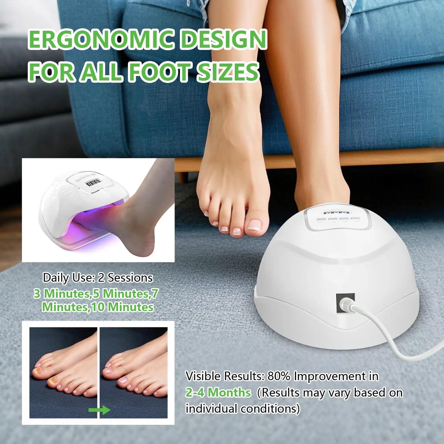 Laser Nail Fungus Treatment Device β 15x470nm Blue Light & 30x650nm Red Light with Digital Display for Nail Care
